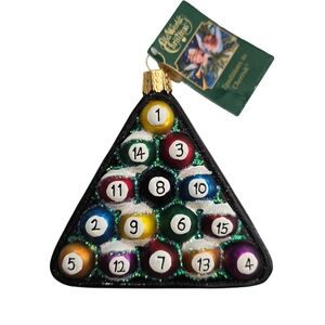 Old World Christmas Billiards Pool Rack Blown Glass Christmas Ornament 4"